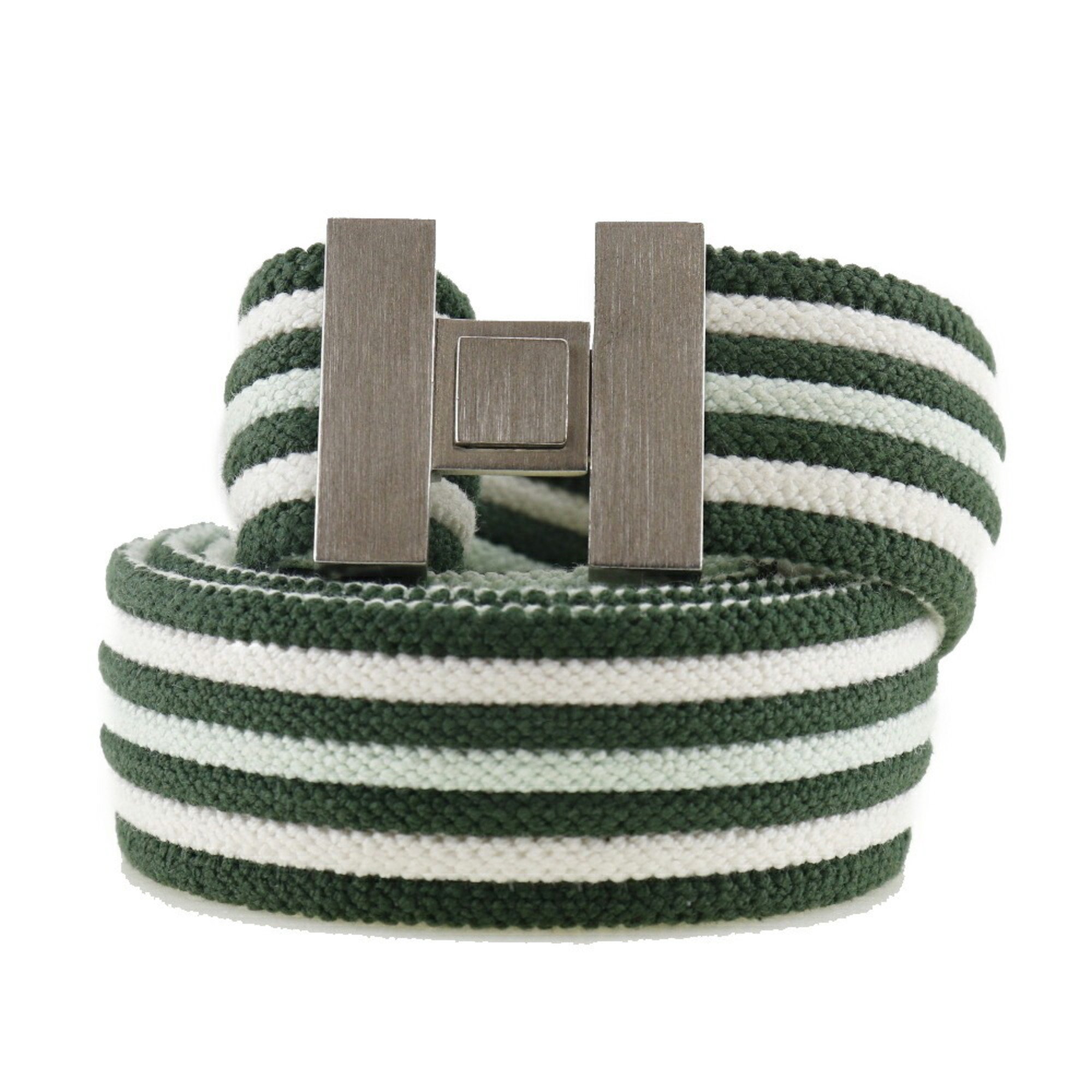 Hermes H Logo Belt Cotton X Polyester Rubber Green/White Unisex